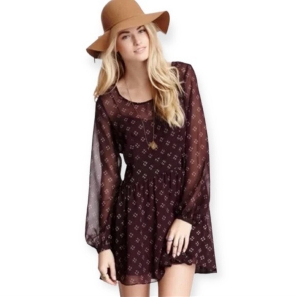 Free People Baby Dee Chiffon Long Sleeve Dress Size XS